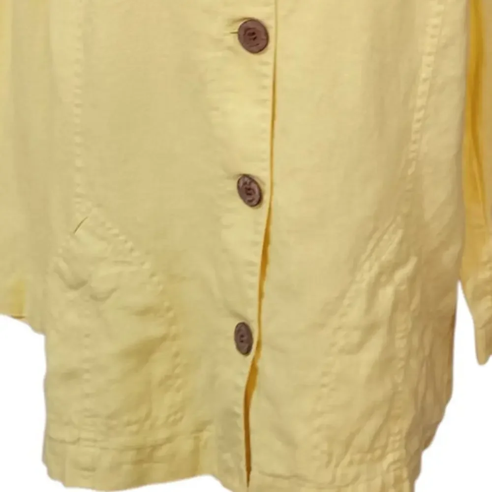 CHICO'S 1 Yellow 100% Linen Jacket M Pockets Light Office Career Travel Vacation